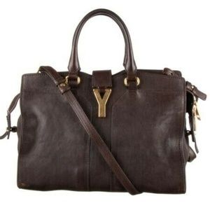 AUTH YSL Dark Brown Sheepskin Small Cabas Chyc